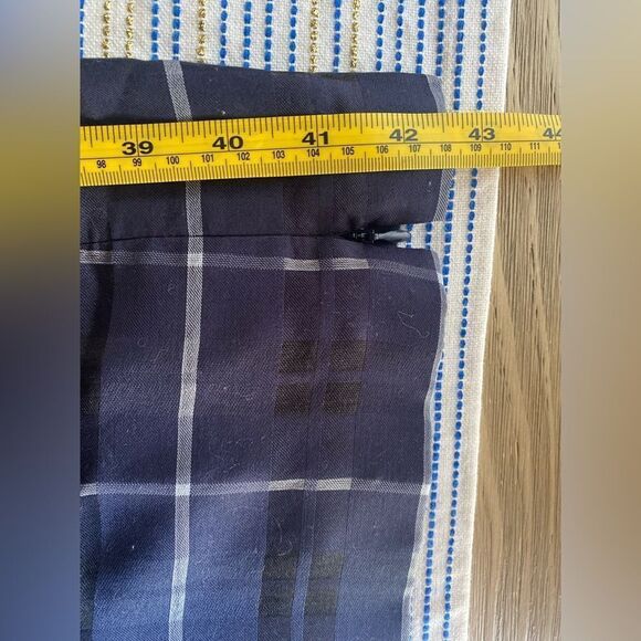 Akris Blue & White  Plaid  Shift Dress Size 10 Collared Zip Zipper Legs Button - Picture 13 of 14